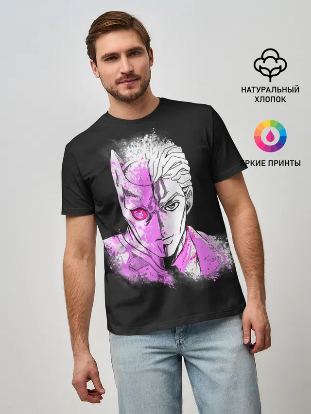 Мужская базовая футболка с принтом «ДжоДжо — Kira & Killer Queen»