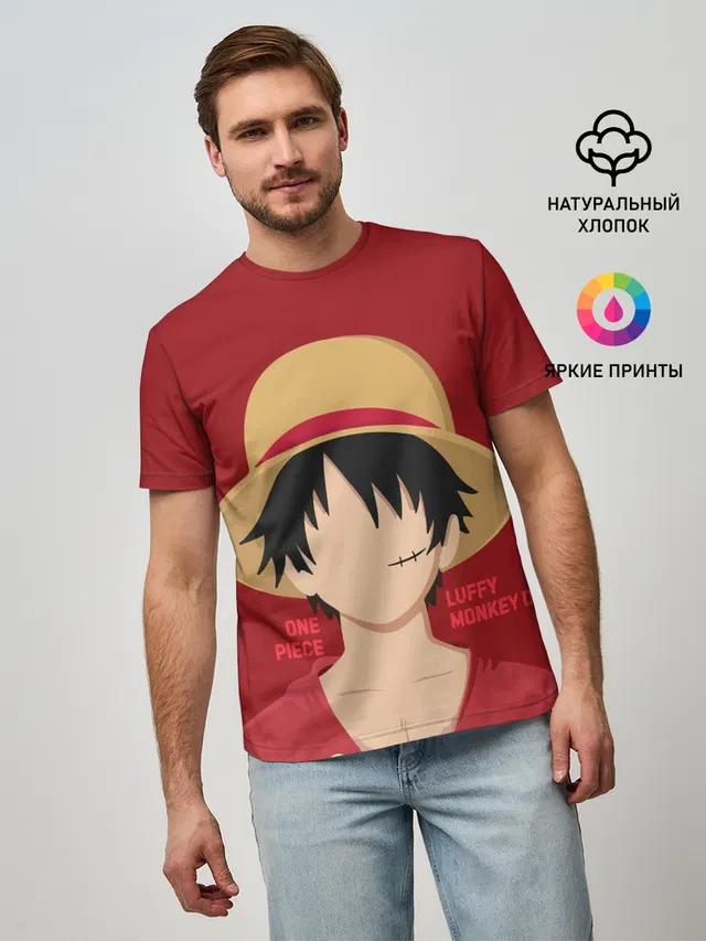 Мужская базовая футболка с принтом «Ван Пис — Luffy»