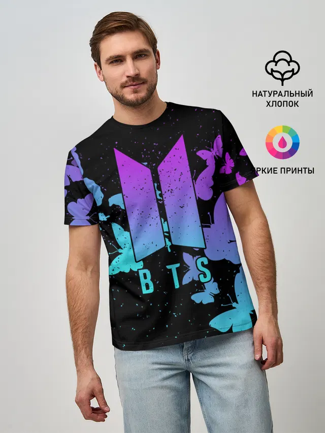 Мужская базовая футболка с принтом «BTS»