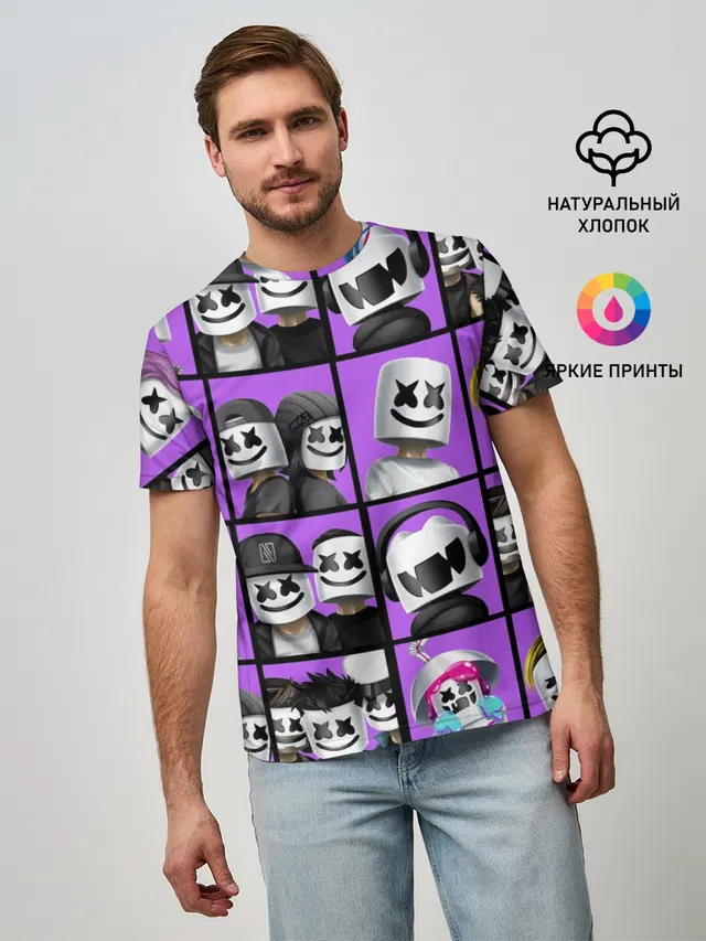 Мужская базовая футболка с принтом «Marshmello — Marshmello Style»