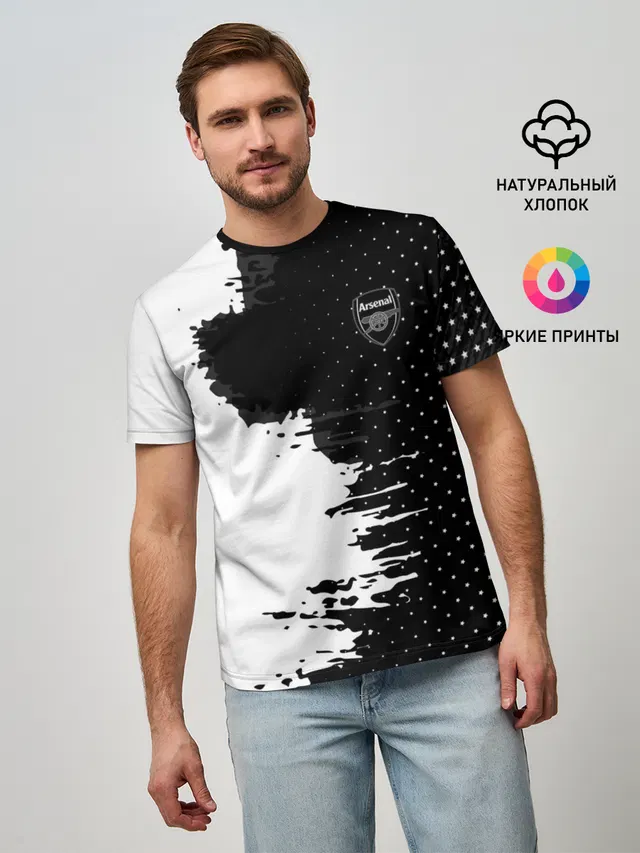 Мужская базовая футболка с принтом «Арсенал — Arsenal uniform black 2018»