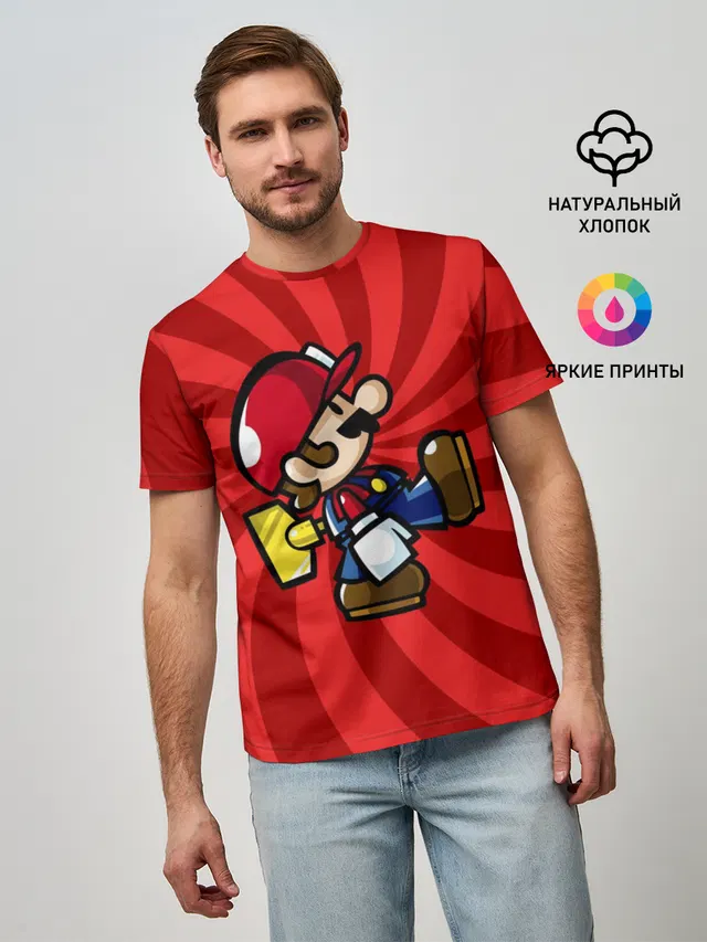 Мужская базовая футболка с принтом «Mario»