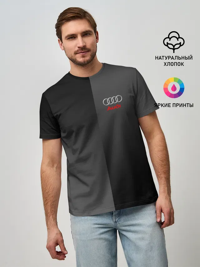 Мужская базовая футболка с принтом «Audi — AUDI SPORT»
