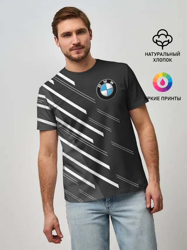 Мужская базовая футболка с принтом «BMW — BMW SPORT»
