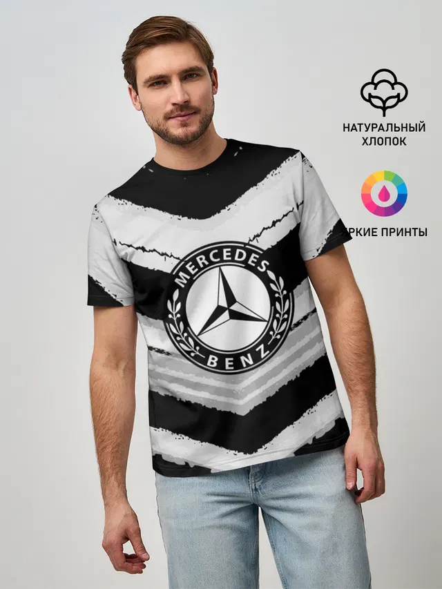 Мужская базовая футболка с принтом «Mercedes sport abstract 2018»