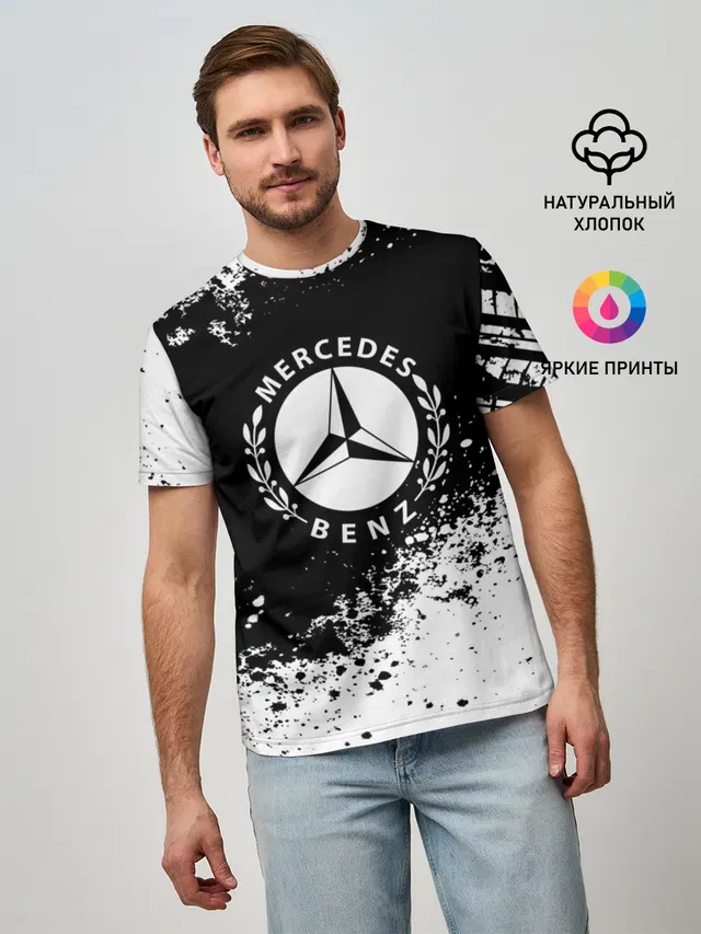 Мужская базовая футболка с принтом «Mercedes abstract sport»