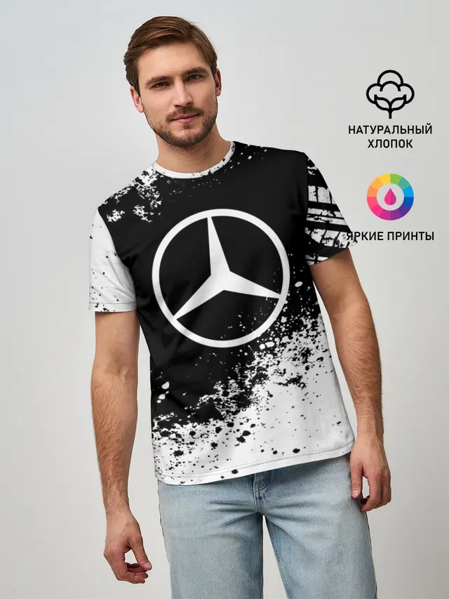 Мужская базовая футболка с принтом «Merсedes — Mercedes abstract sport»