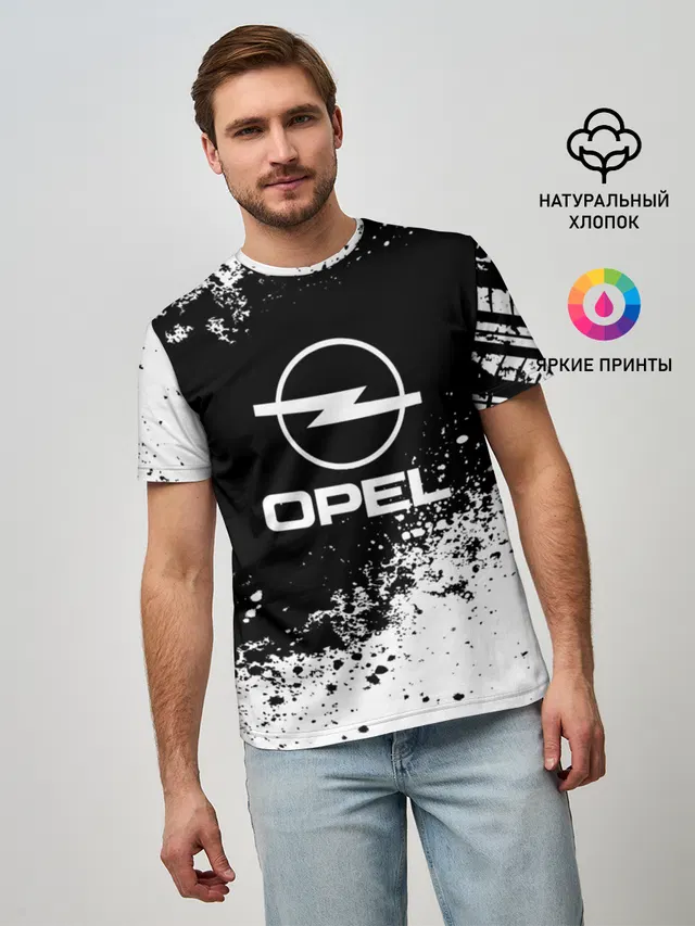 Мужская базовая футболка с принтом «Opel — Opel abstract sport»