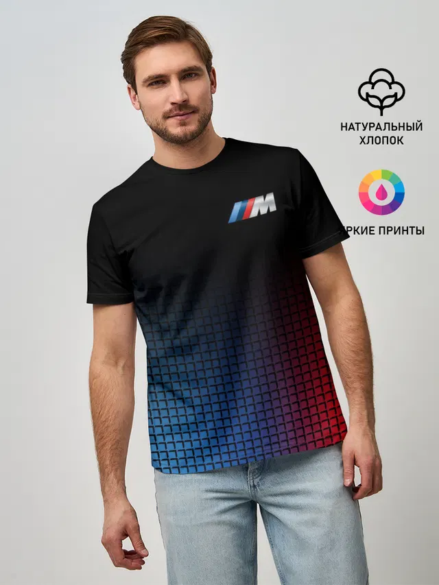 Мужская базовая футболка с принтом «BMW — BMW MOTORSPORT»