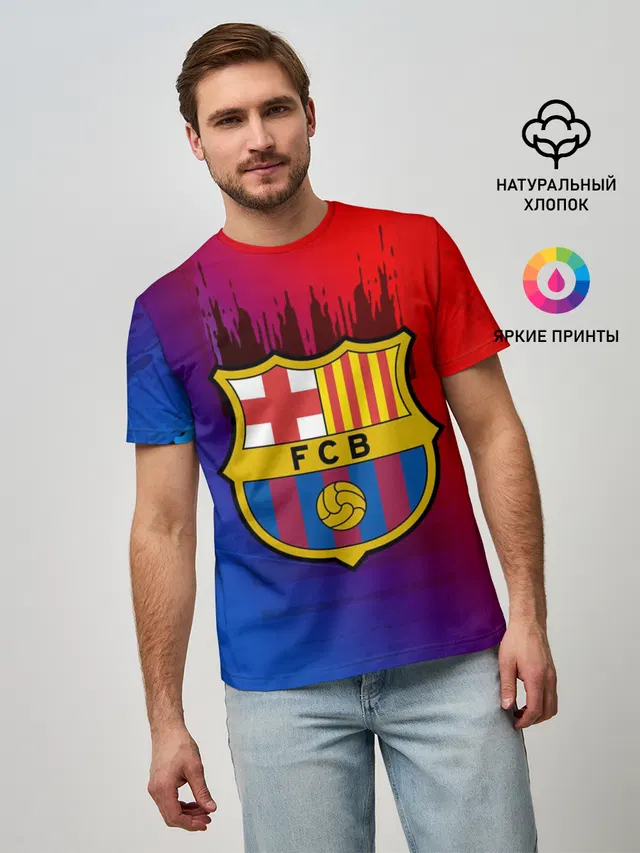 Мужская базовая футболка с принтом «Барселона — FC Barcelona color sport»