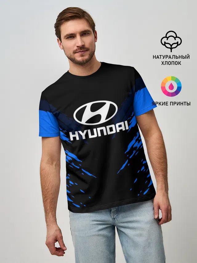Мужская базовая футболка с принтом «Hyundai — HYUNDAI SPORTCOLLECTION»