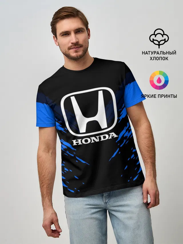 Мужская базовая футболка с принтом «Honda — HONDA SPORT COLLECTION»