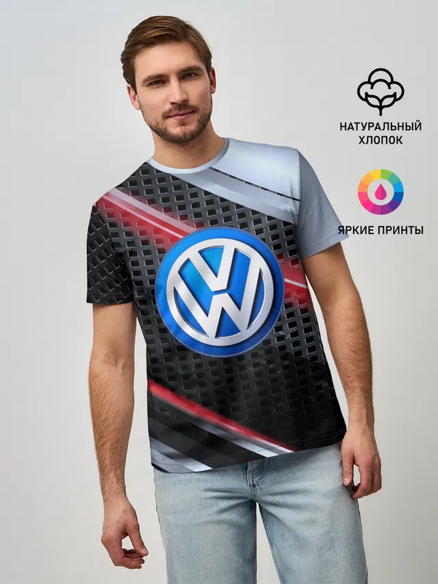 Мужская базовая футболка с принтом «Volkswagen — VOLKSWAGEN high speed»