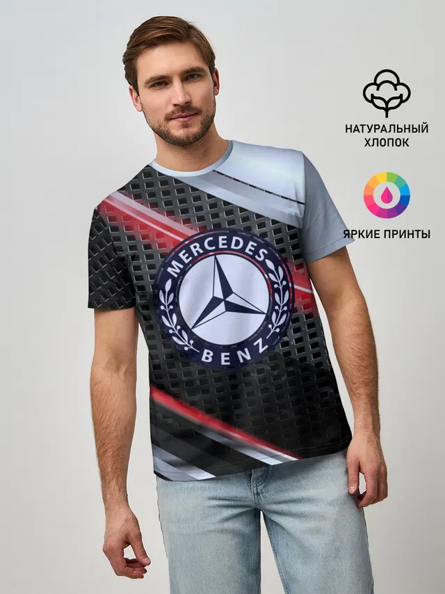Мужская базовая футболка с принтом «MERCEDES high speed collection»