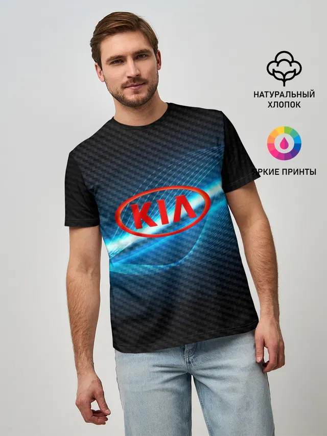 Мужская базовая футболка с принтом «KIA machine motor XXI»