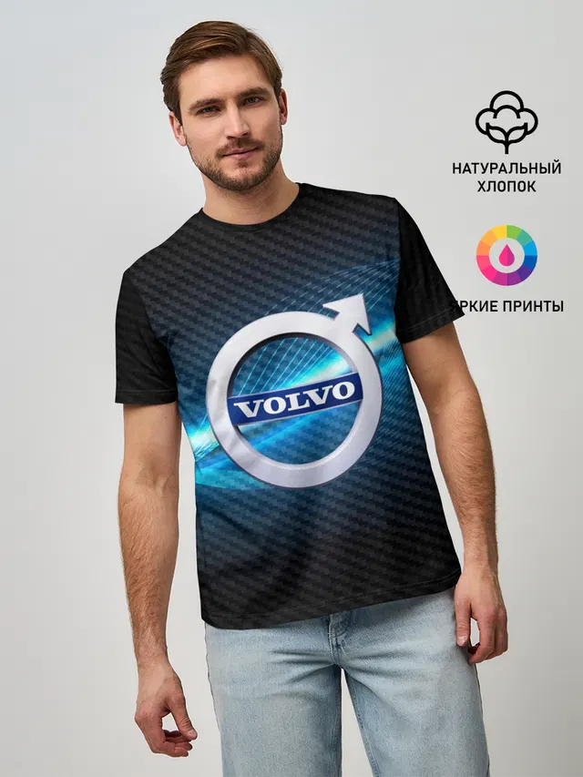 Мужская базовая футболка с принтом «Volvo — VOLVO machine motor XXI»