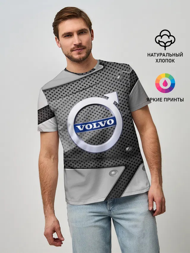 Мужская базовая футболка с принтом «Volvo — VOLVO metalic 2018»