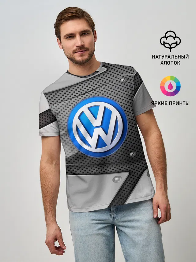 Мужская базовая футболка с принтом «Volkswagen — Volkswagen metalic 2018»