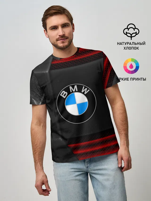 Мужская базовая футболка с принтом «BMW — bmw auto sport»