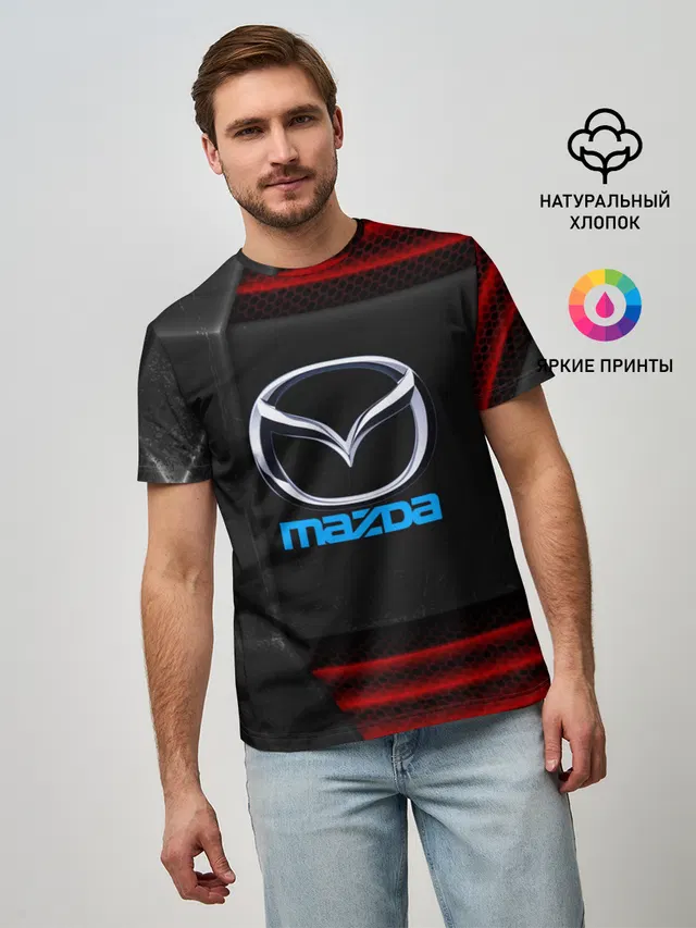 Мужская базовая футболка с принтом «Mazda auto sport»