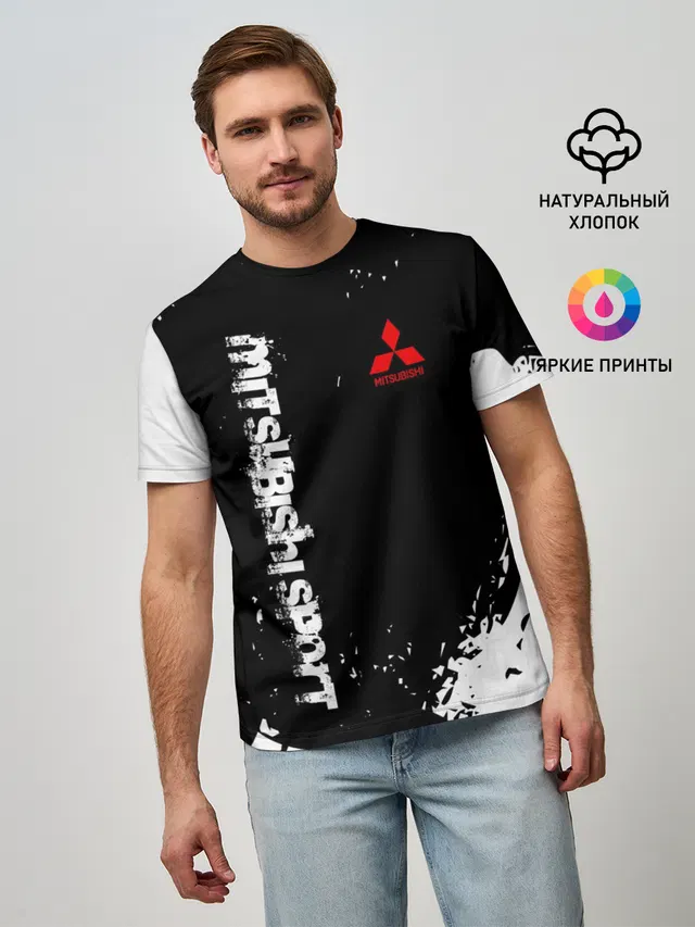 Мужская базовая футболка с принтом «Mitsubishi — MITSUBISHI SPORT»
