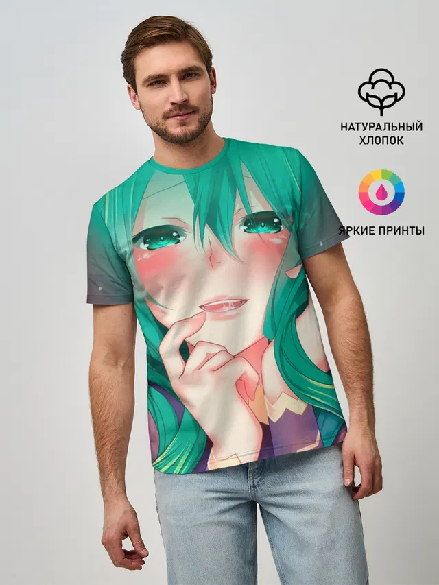 Мужская базовая футболка с принтом «Miku Ahegao»