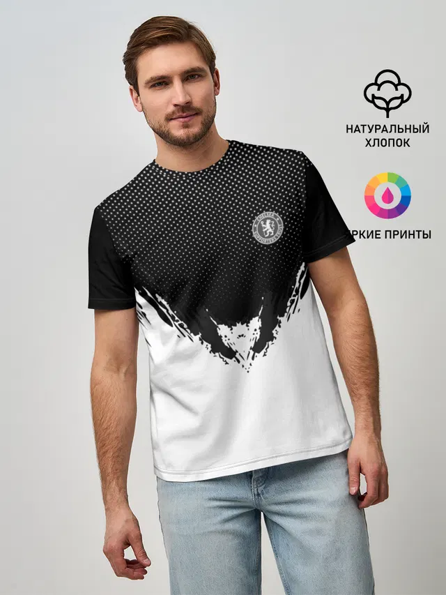 Мужская базовая футболка с принтом «Chelsea black 2018»