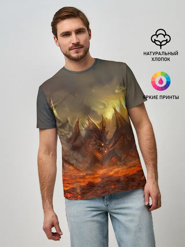 Мужская базовая футболка с принтом «LineAge II — Fire Dragon»