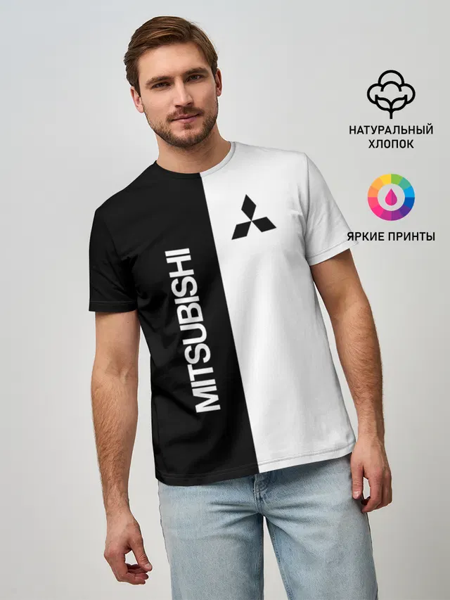 Мужская базовая футболка с принтом «Mitsubishi»