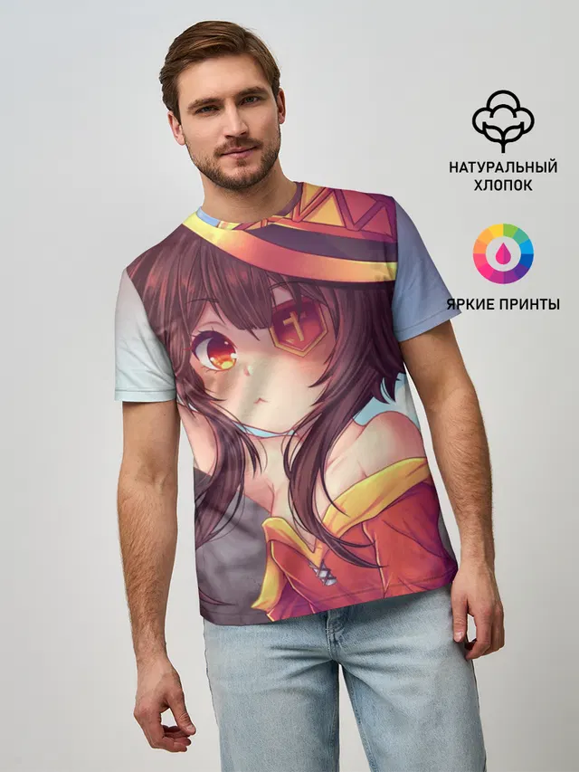 Мужская базовая футболка с принтом «Konosuba в шляпе»