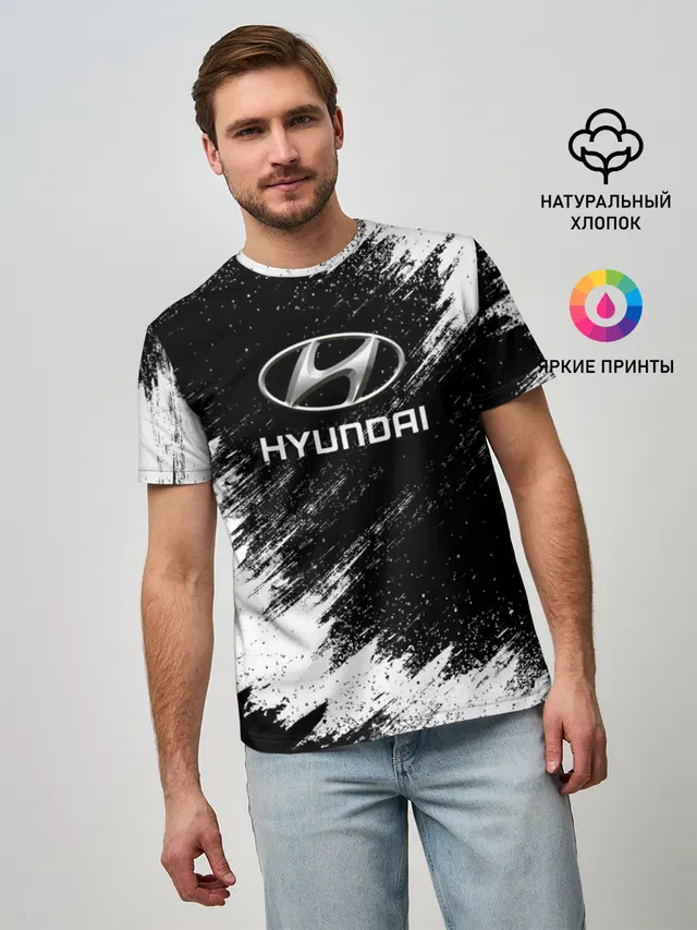 Мужская базовая футболка с принтом «Hyundai»