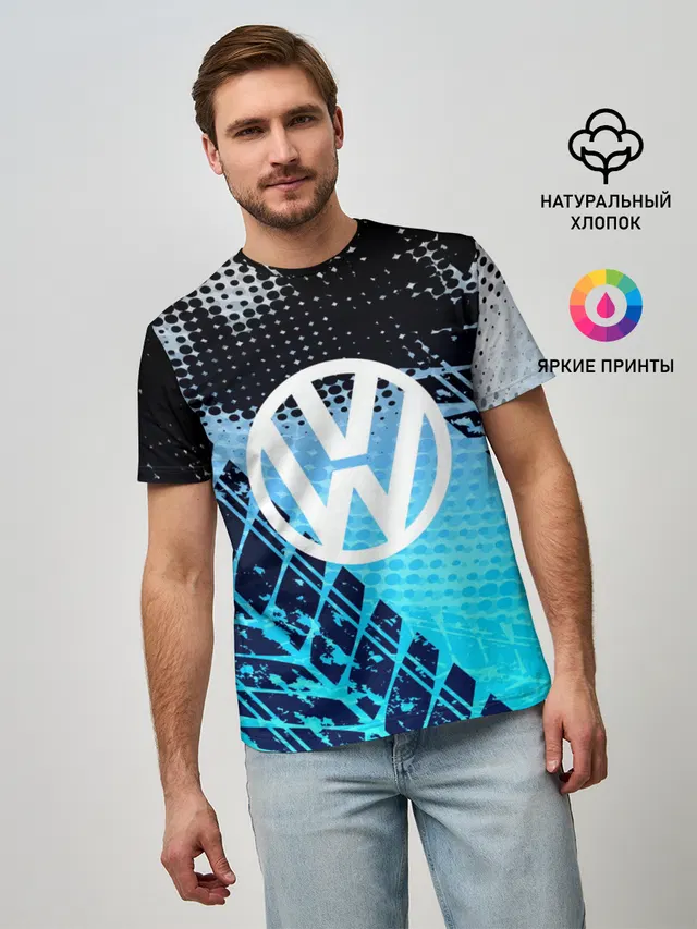 Мужская базовая футболка с принтом «Volkswagen — Volkswagen sport auto motors»