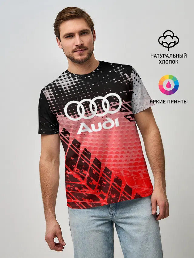 Мужская базовая футболка с принтом «Audi — Audi sport auto motors»