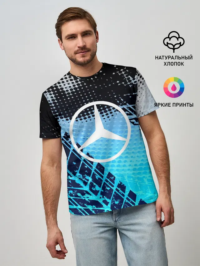 Мужская базовая футболка с принтом «Mercedes sport auto motors»