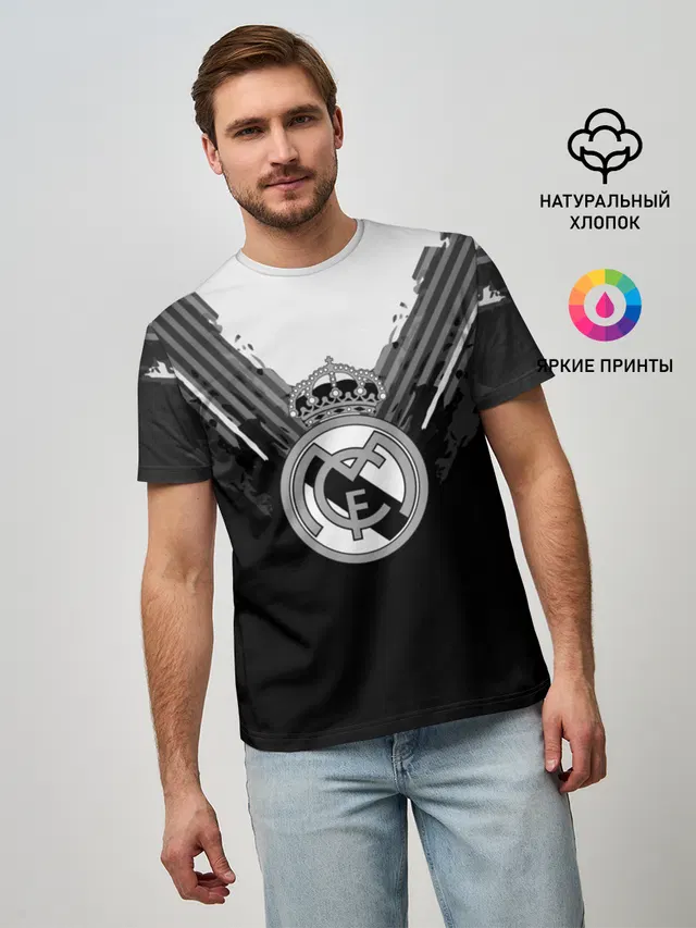 Мужская базовая футболка с принтом «Реал Мадрид — Real Madrid abstract original»