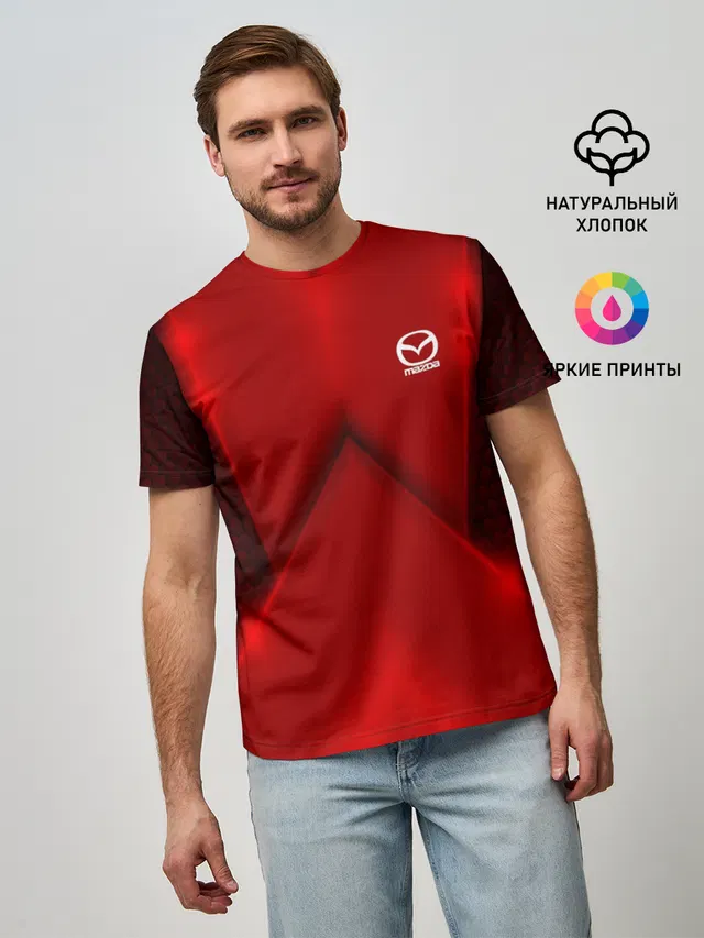 Мужская базовая футболка с принтом «Mazda car sport — Mazda car sport RED»