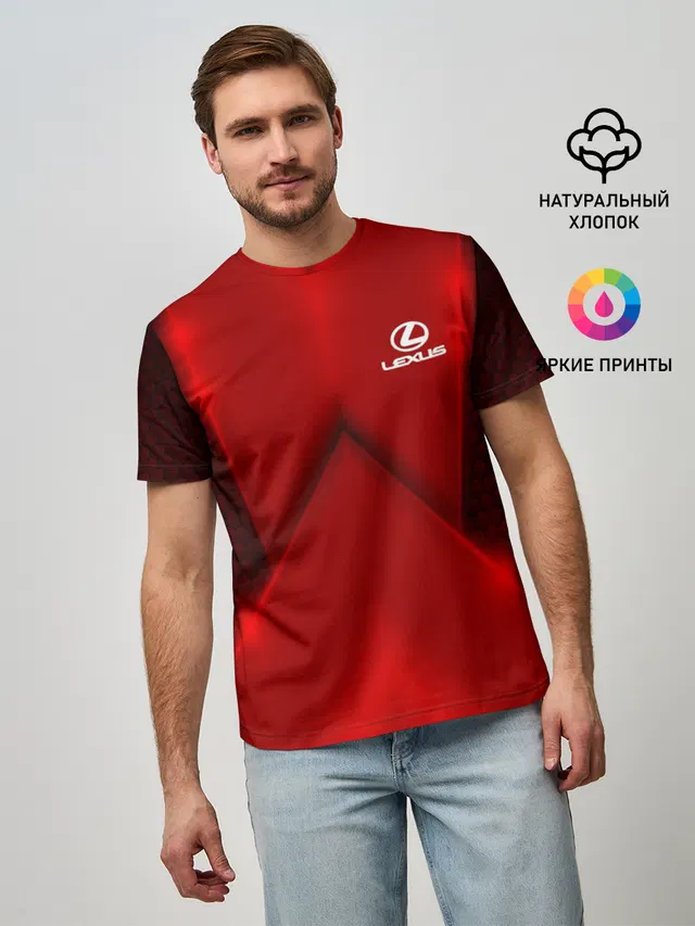Мужская базовая футболка с принтом «Lexus — Lexus car sport RED»