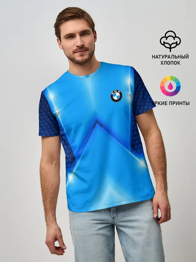 Мужская базовая футболка с принтом «BMW — BMW car sport SKY»