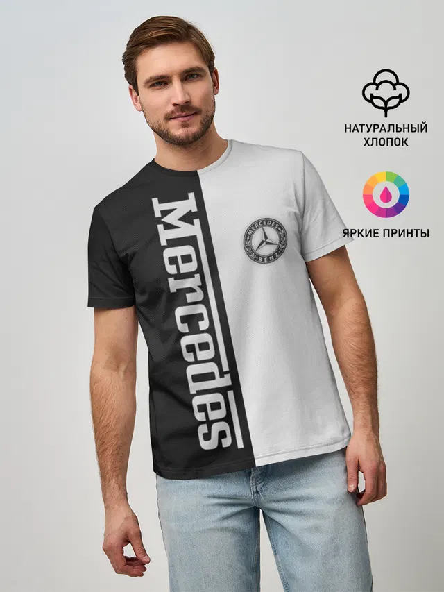 Мужская базовая футболка с принтом «Mercedes W&B»