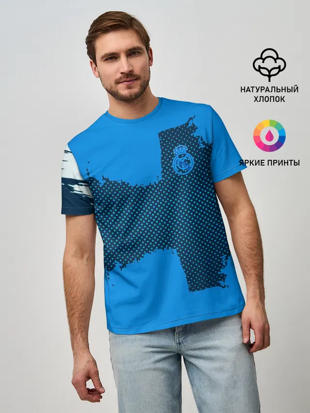 Мужская базовая футболка с принтом «Реал Мадрид — REAL MADRID SPORT BLUE»