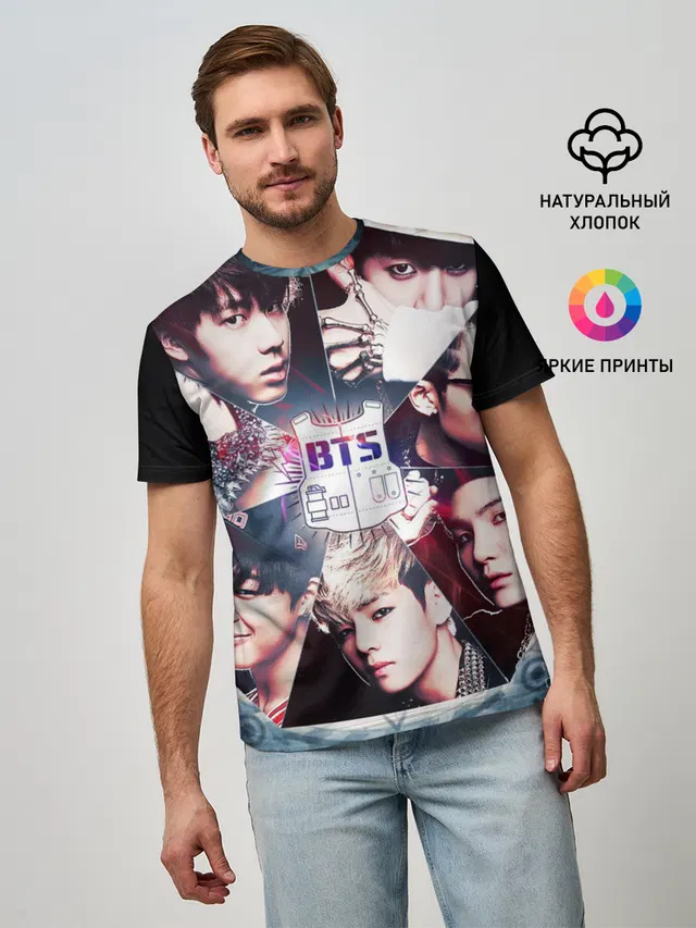 Мужская базовая футболка с принтом «BTS»