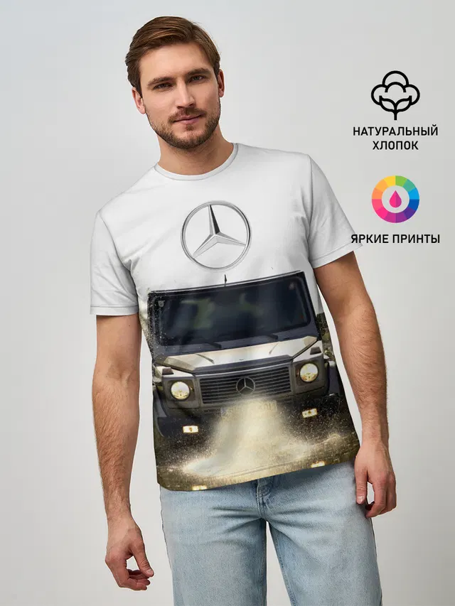Мужская базовая футболка с принтом «Merсedes — Mercedes»