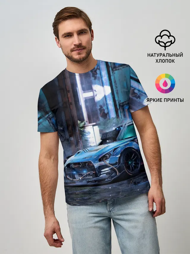 Мужская базовая футболка с принтом «Nissan — Nissan GTR R35»