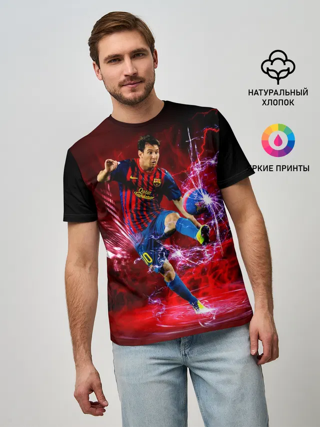 Мужская базовая футболка с принтом «Барселона — Messi»