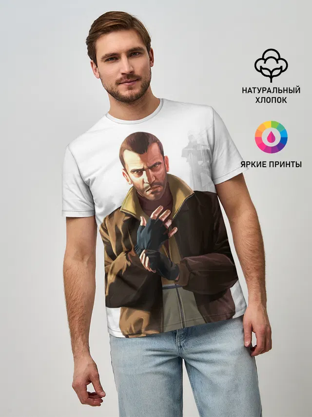 Мужская базовая футболка с принтом «GTA — Нико»