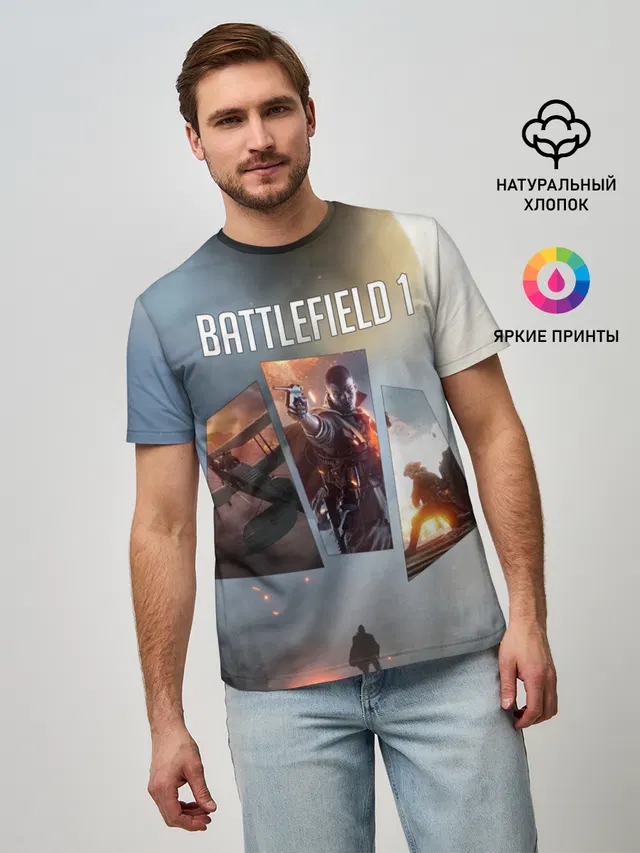 Мужская базовая футболка с принтом «BATTLEFIELD — Battlefield 1»