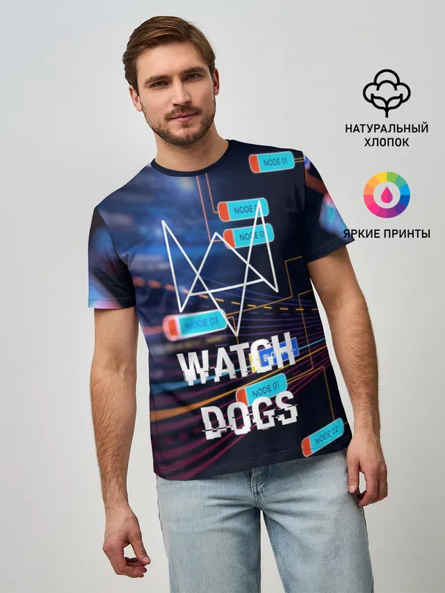 Мужская базовая футболка с принтом «Watch Dogs»