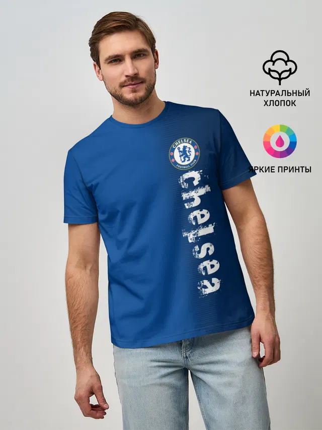 Мужская базовая футболка с принтом «Chelsea Uniform»