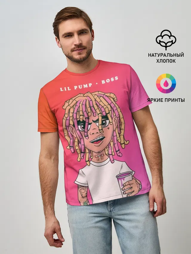 Мужская базовая футболка с принтом «Зарубежные — Lil Pump Boss»