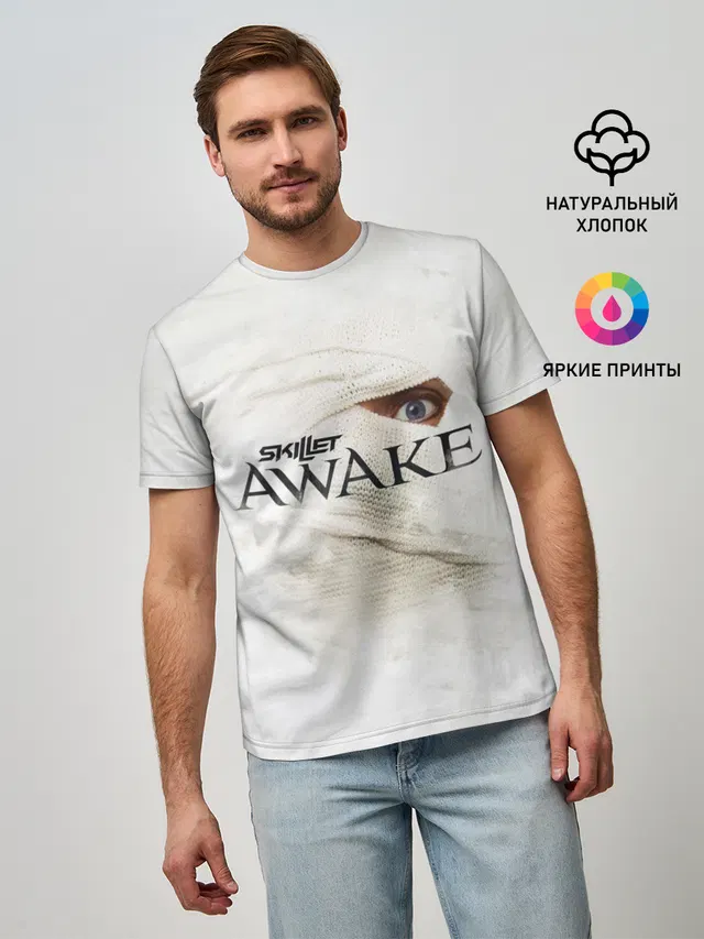Мужская базовая футболка с принтом «Awake»